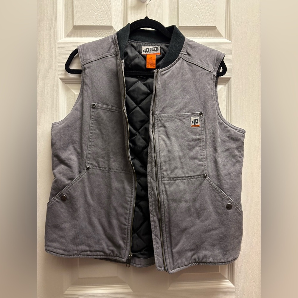 Gray Quilted Vest with Pockets